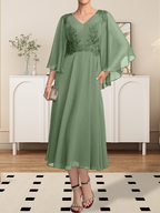 Vestido de gasa con encaje y escote en V, largo hasta la rodilla, para madre de la novia, con lentejuelas y abalorios