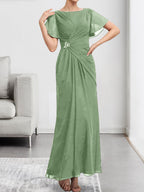A-Linien-Kleid mit U-Boot-Ausschnitt, Illusion-Detail, Teelänge, Chiffonspitze, Perlenstickerei und Pailletten für die Mutter der Braut