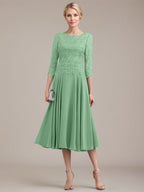 A-Linien-Kleid aus Chiffon mit Rundhalsausschnitt und Teelänge für die Mutter der Braut 