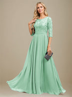 A-Linien-Kleid aus Chiffon mit Paillettenapplikationen und Rundhalsausschnitt, bodenlang, für die Mutter der Braut 