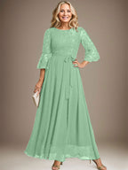 A-Linien-Kleid aus Chiffon mit Rundhalsausschnitt und Schleife, knöchellang, für die Mutter der Braut