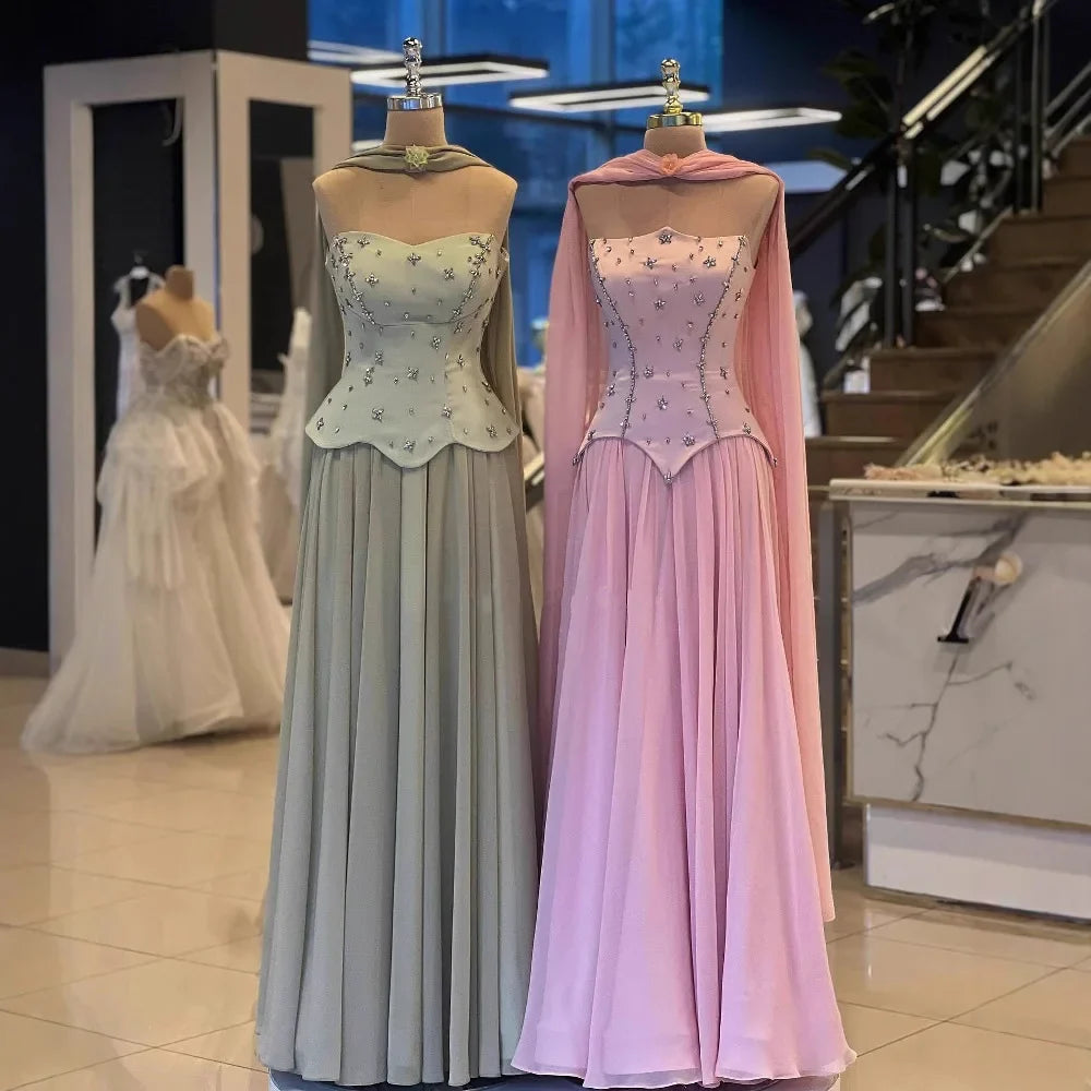 Elegantes salbeigrünes A-Linien-Abendkleid aus Chiffon LA73073 