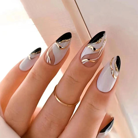 24 uñas postizas largas Y2k con forma de estilete, color negro, con forma de corazón, esmeriladas, estilo francés, para chicas con un toque picante. 