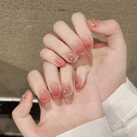 10 uñas postizas de ojo de gato rosa brillante, pintadas a mano, con diseño de flor de pera, cobertura completa, estilo coreano, fáciles de usar. 