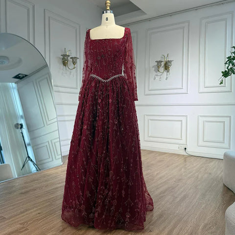 Luxury Sage Green Beaded Evening Dress with Long Sleeves LA72805B