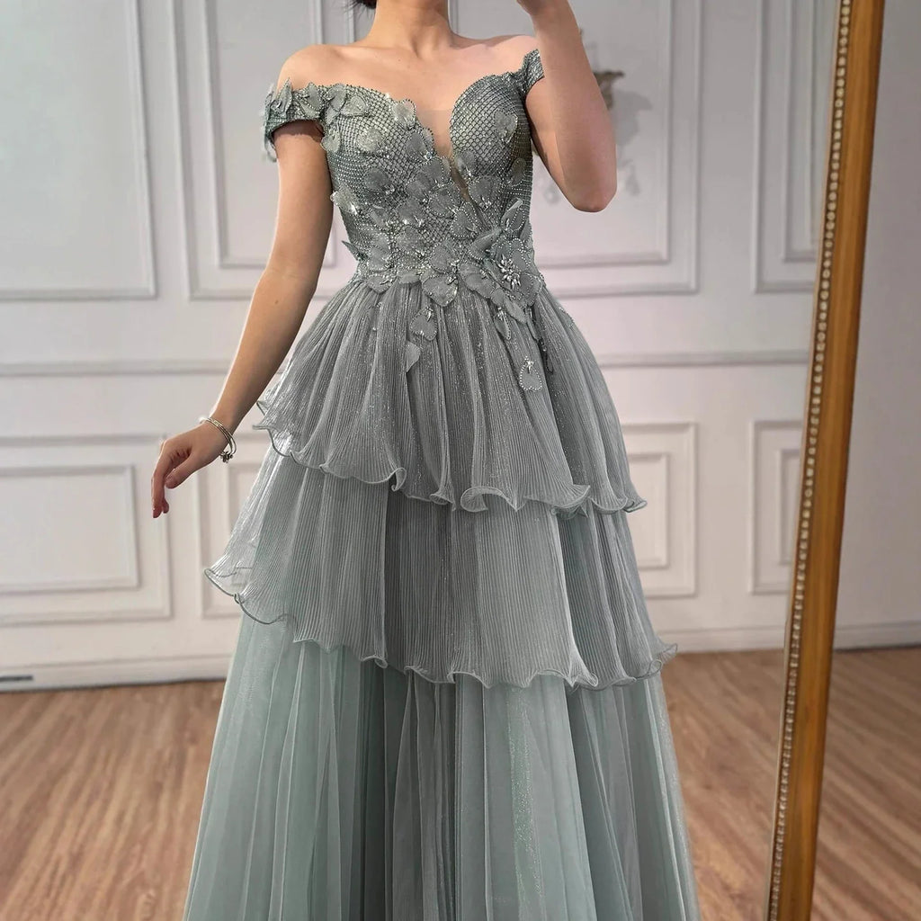 Vestido de noche de lujo rosa con volantes y cuentas, corte A, LA73385 
