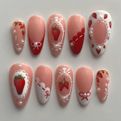 24 uñas postizas con diseño de tulipán en color negro, francés, rubor, almendra y lazos, con bonitos diseños de conejos Y2K. 