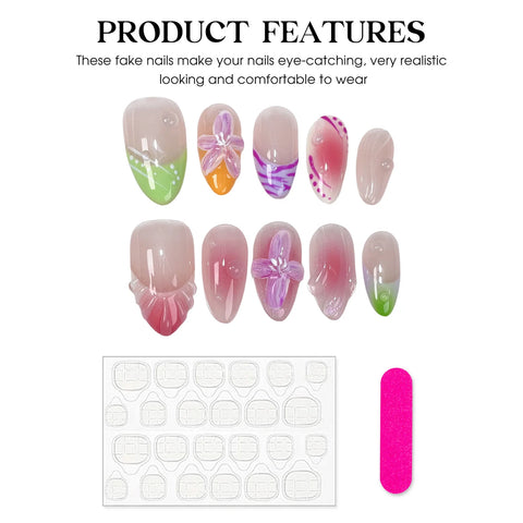 10 Stück Blush Pink Press On Nails Handgemachte 3D-Blumen-Faltnagel-Patches Wiederverwendbare French Style Glossy Almond Fake Nail Tips Art 