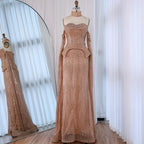 Luxury Gray Beaded Off-Shoulder Evening Dress with Cape Sleeves LA73076