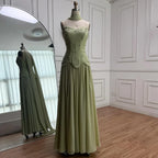 Elegantes salbeigrünes A-Linien-Abendkleid aus Chiffon LA73073 