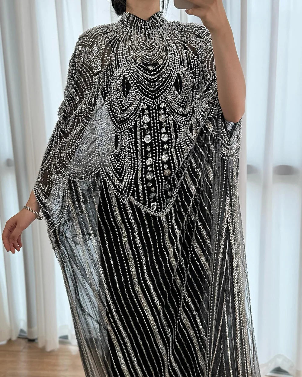 Luxuriöses champagnerfarbenes Kaftan-Abendkleid, Hochzeitskleid LA72945 