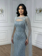Luxuriöses blaues Diamant-Abendkleid mit Cape LA73426