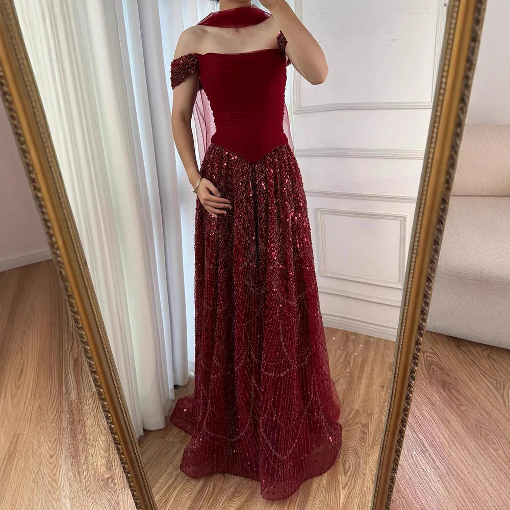 Vestido de noche árabe de lujo con cuentas de perlas rosas y capa LA72922