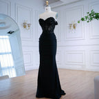 Elegantes schwarzes schulterfreies Spitzen-Abendkleid LA72999