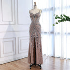 Luxuriöses, nudefarbenes Meerjungfrauen-Abendkleid mit Korsett und Perlenbesatz LA72803A
