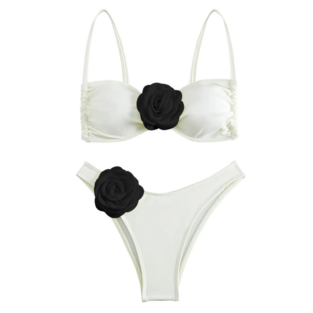 3D Floral Halter Bikini Set