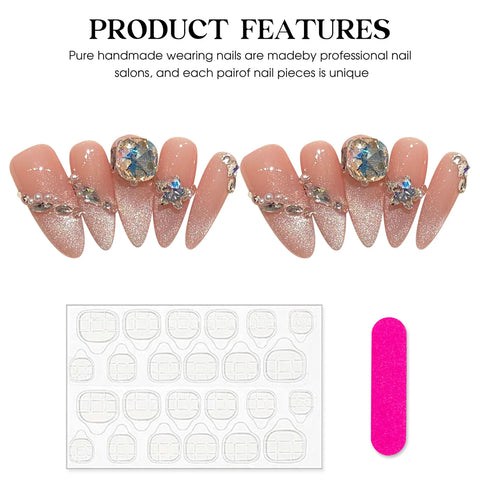 10 Stück Pailletten Katzenauge Aufdrücknägel Handgemachte rosa künstliche Nagelflicken mit Glitzer Diamant Designes Wiederverwendbare französische Kunstnägel 