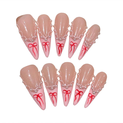10 uñas postizas hechas a mano, largas y puntiagudas, con diseño de mariposas Aurora 3D, removibles, estilo francés. 