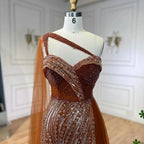 Vestido de noche de sirena de lujo verde con un solo hombro y capa LA72472