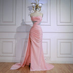 Elegante vestido de fiesta rosa brillante con abertura LA72997