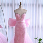 Luxuriöses Dubai-Abendkleid in Rosa mit Schleife LA73061A