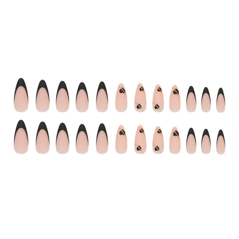 24 uñas postizas largas Y2k con forma de estilete, color negro, con forma de corazón, esmeriladas, estilo francés, para chicas con un toque picante. 
