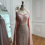 Luxuriöses rosa Abendkleid mit arabischen Perlen und Cape LA73051