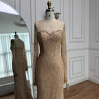 Vestido de noche de sirena con encaje árabe y cuentas, de lujo, con mangas LA72545 