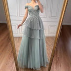 Vestido de noche de lujo rosa con volantes y cuentas, corte A, LA73385 