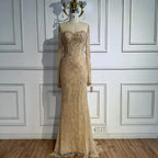 Vestido de noche de sirena con encaje árabe y cuentas, de lujo, con mangas LA72545 