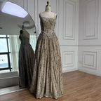 Vestido de noche de lujo verde salvia con cuentas, corte A y tirantes finos LA72805 