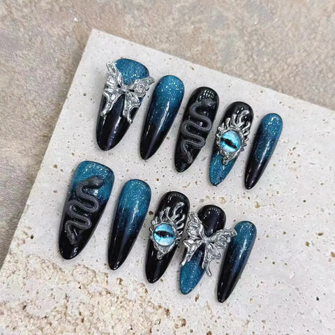 10pcs Handmade French Tips Fake Nails Flash Diamond Heart Pearl Tulip Flower Designs Press On Nails Luxury False Nails For Women