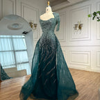 Vestido de noche verde de lujo con sobrefalda LA72979 