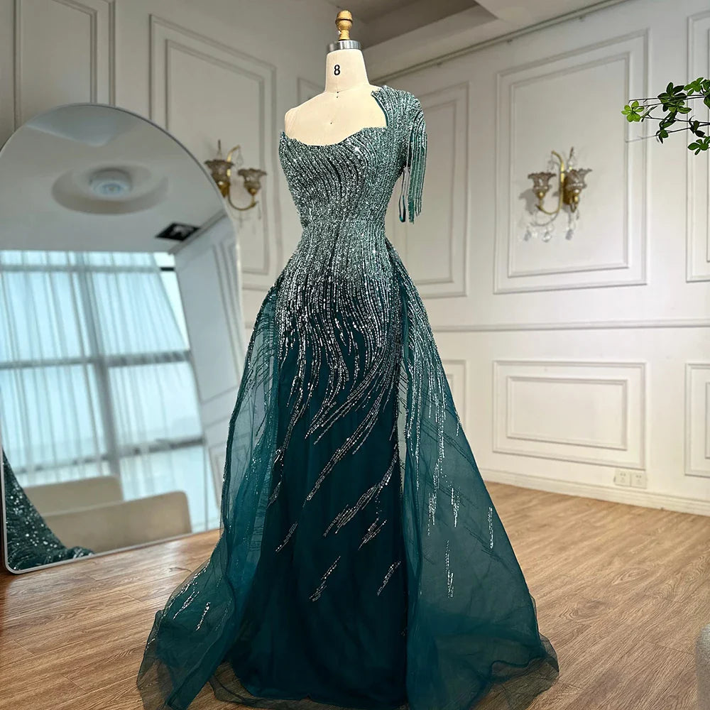 Luxuriöses grünes Abendkleid mit Überrock LA72979 