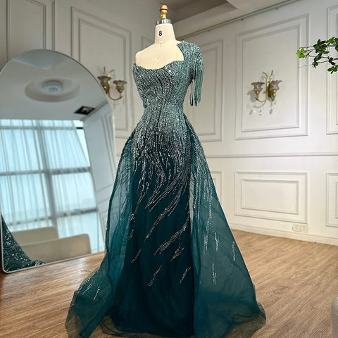 Luxury Green Evening Dress with Overskirt LA72979