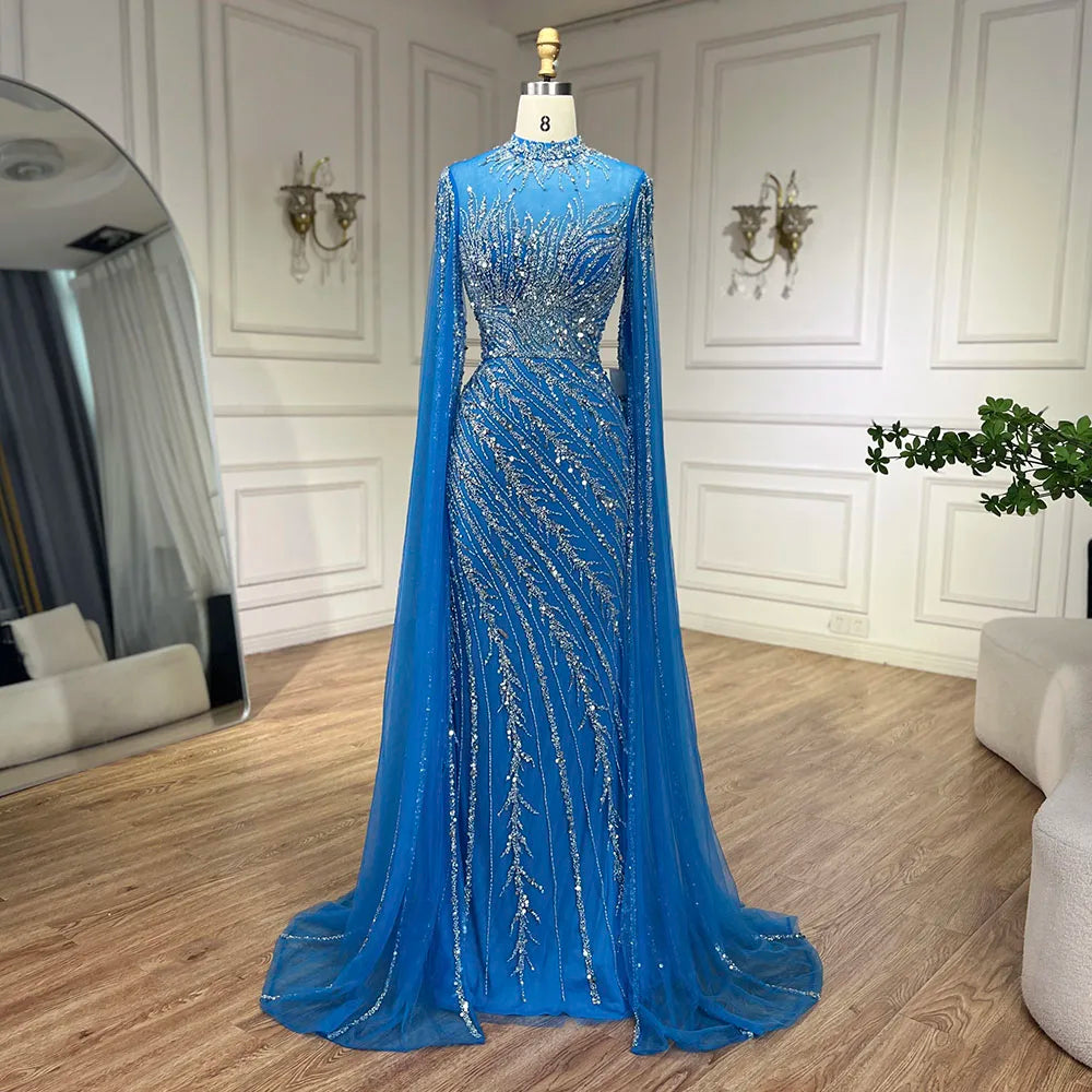 Luxuriöses, nudefarbenes Meerjungfrauen-Abendkleid mit Cape-Ärmeln LA71885A 