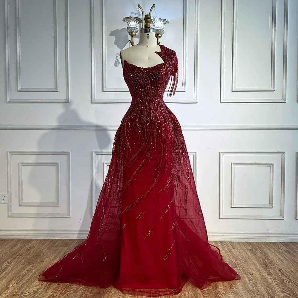 Vestido de noche verde de lujo con sobrefalda LA72979 