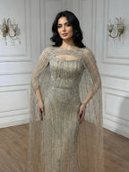 Luxuriöses blaues Diamant-Abendkleid mit Cape LA73426
