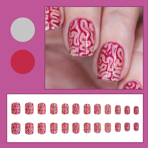 24 uñas postizas con diseño de colon sangriento de terror, elementos de Halloween, uñas postizas cortas de cabeza cuadrada para chicas geniales, arte de salón. 