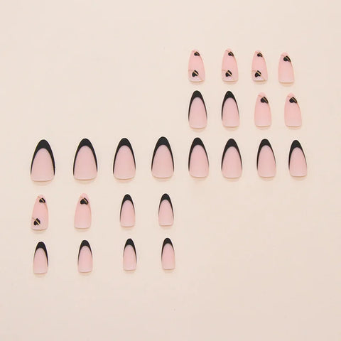 24 uñas postizas largas Y2k con forma de estilete, color negro, con forma de corazón, esmeriladas, estilo francés, para chicas con un toque picante. 