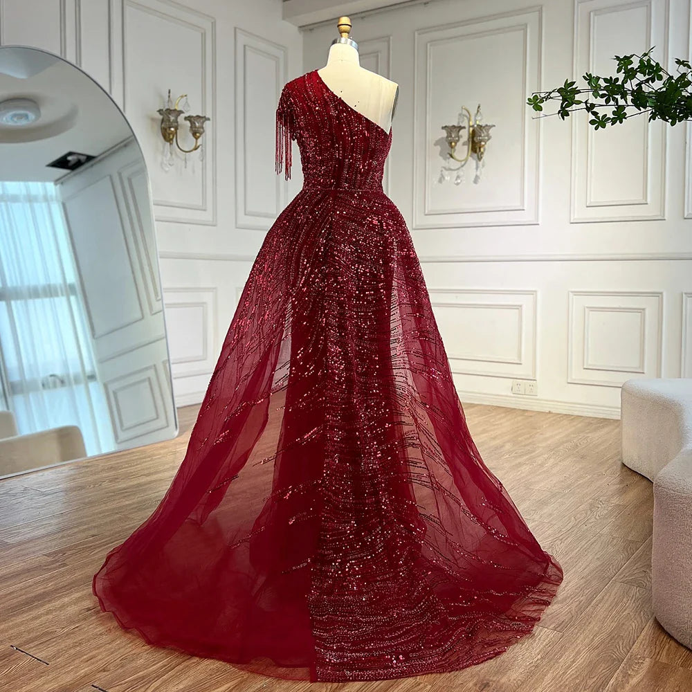 Vestido de noche verde de lujo con sobrefalda LA72979 