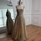 Vestido de noche de lujo color nude, corte A, con perlas y cristales LA72983A 