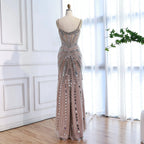 Luxuriöses, nudefarbenes Meerjungfrauen-Abendkleid mit Korsett und Perlenbesatz LA72803A