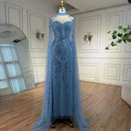 Luxuriöses blaues Pailletten-Abendkleid mit Cape-Ärmeln LA73108