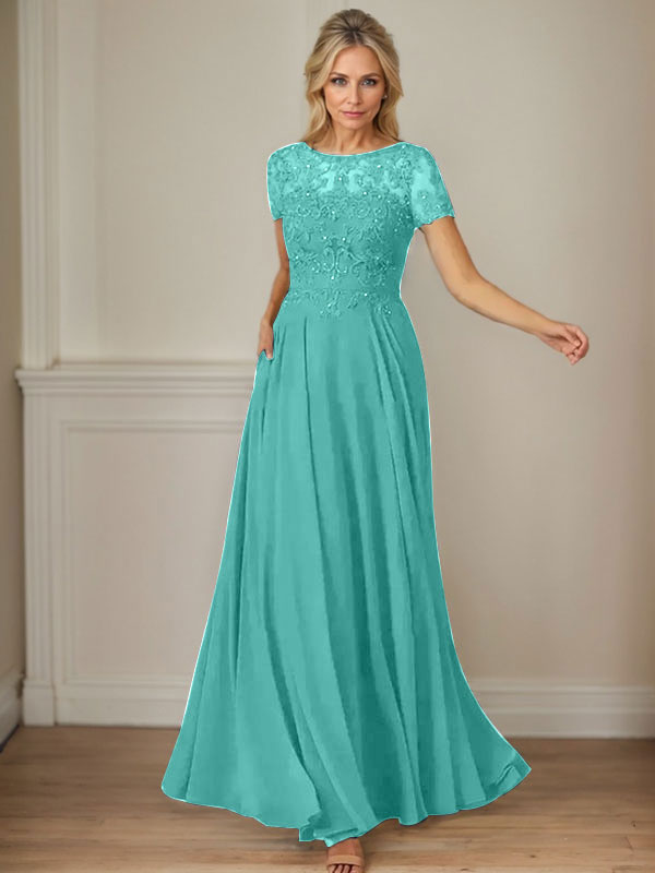 Dunkelblaues A-Linien-Pailletten-Chiffonkleid mit U-Boot-Ausschnitt 
