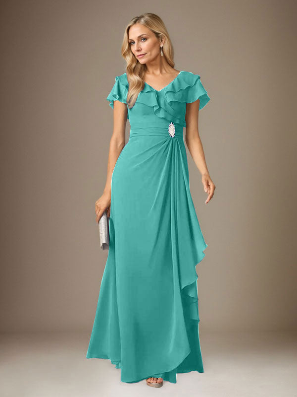 Stormy A-Linien-Chiffonkleid mit V-Ausschnitt und Raffungen 