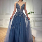 Vestido de fiesta de lujo de encaje verde salvia con tirantes finos, corte A, LA73005