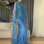 Luxuriöses arabisches Meerjungfrauen-Abendkleid in Nude mit Cape aus Dubai LA71885B 