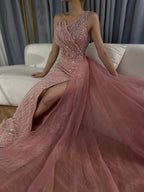 Luxuriöses, blaues Abendkleid im Dubai-Stil mit asymmetrischem Schulterschlitz und perlenbesetztem Überrock für formelle Anlässe (LA72732) 