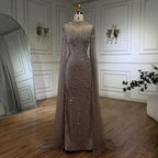 Luxuriöses, nudefarbenes Meerjungfrauen-Abendkleid mit Cape-Ärmeln LA71885A 